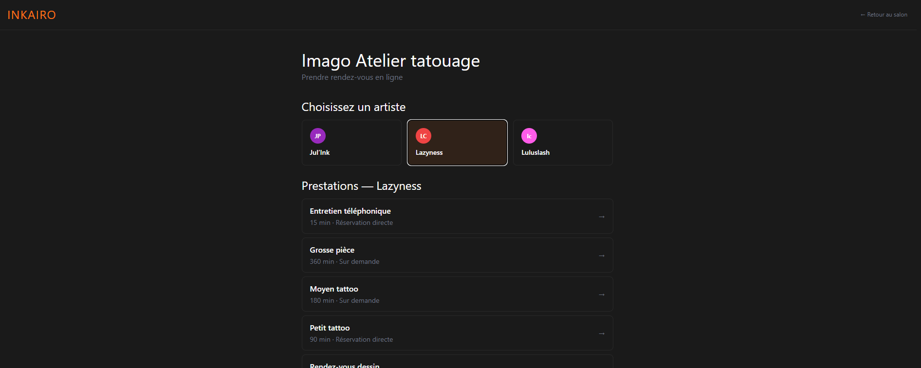 Prise de RDV en ligne Inkairo